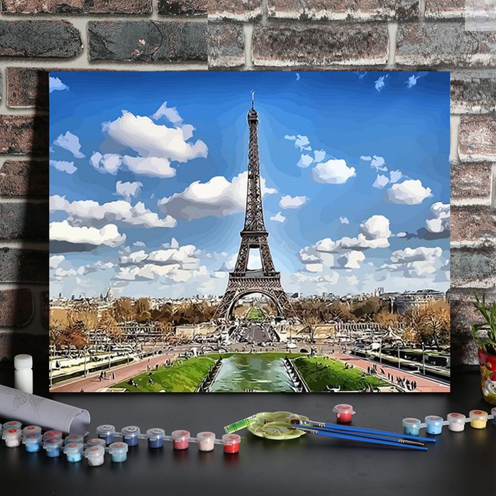 16 x 20 Inch DIY Oil Painting on Canvas Paint by Number Kit Eiffel Tower Pattern for Adults Kids Beginner Craft Home Wall Decor Gift