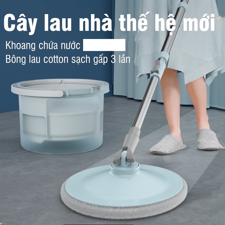 Bộ Cây Lau Nhà tự vắt Thông Minh Lau Sạch gấp 3 lần chổi thường bông lau từ cotton lau sạch, thấm hút cao