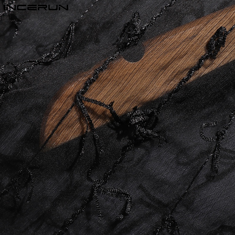 Áo tay lửng dáng rộng INCERUN phối tua rua xuyên thấu thời trang phương Tây dành cho nam