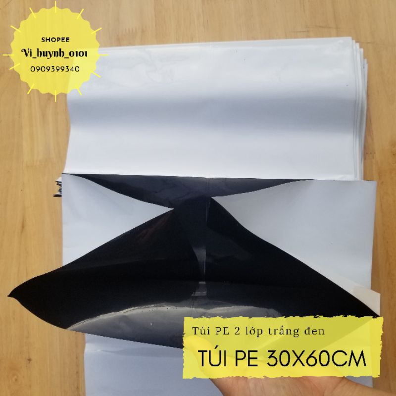 Túi PE 2 lớp trắng đen size to 30x60 cm chuyên trồng rau ăn quả như cà chua, dưa leo, bầu bí