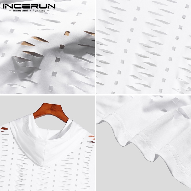 INCERUN Áo Thun Ba Lỗ Có Mũ Trùm Thời Trang Mùa Hè Thoải Mái Cho Nam