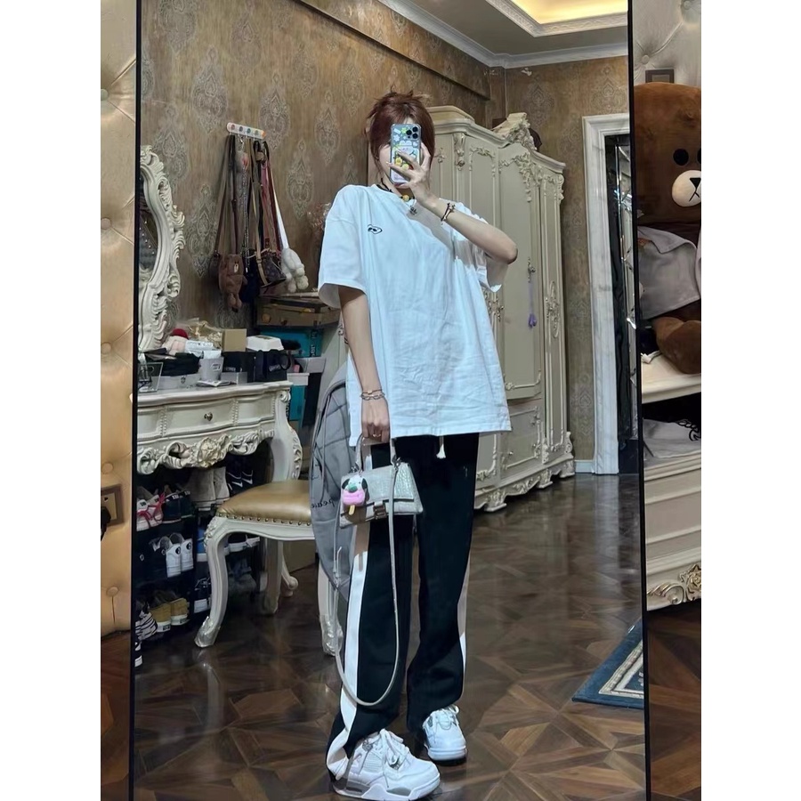 【ZHELIHANGFEI】Quần Dài Lưng Cao Ống Rộng Màu Đen Thời Trang Trẻ Trung