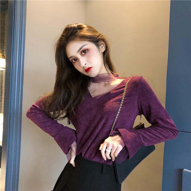 Áo thun cổ đính lưới tay loe thời trang trẻ trung