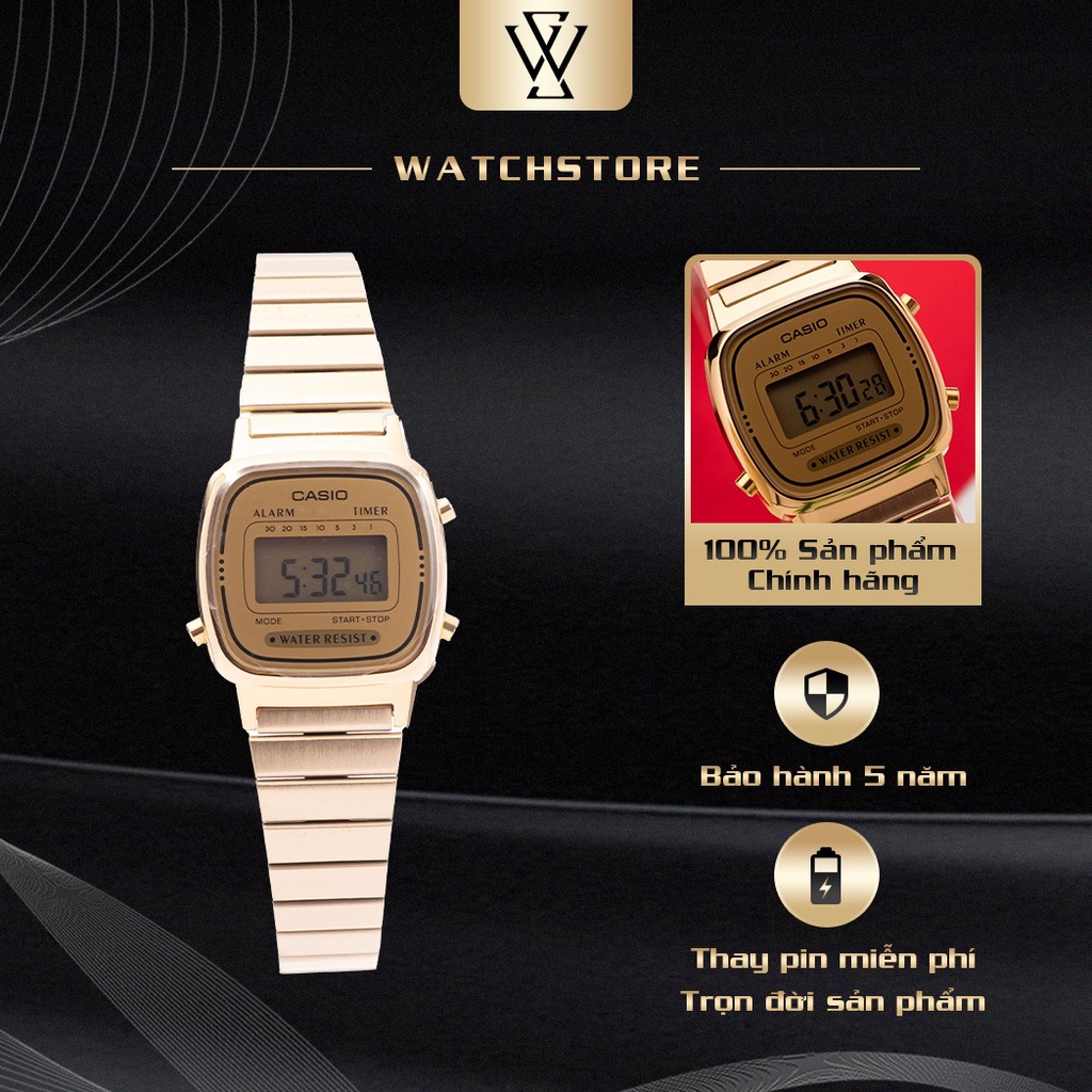 Đồng Hồ Điện Tử Nữ Casio WATCHSTORE LA670WGA-9DF Thiết Kế Mặt Kính Nhựa 24.6 mm, Dây Đeo Kim Loại Màu Vàng Nữ Tính