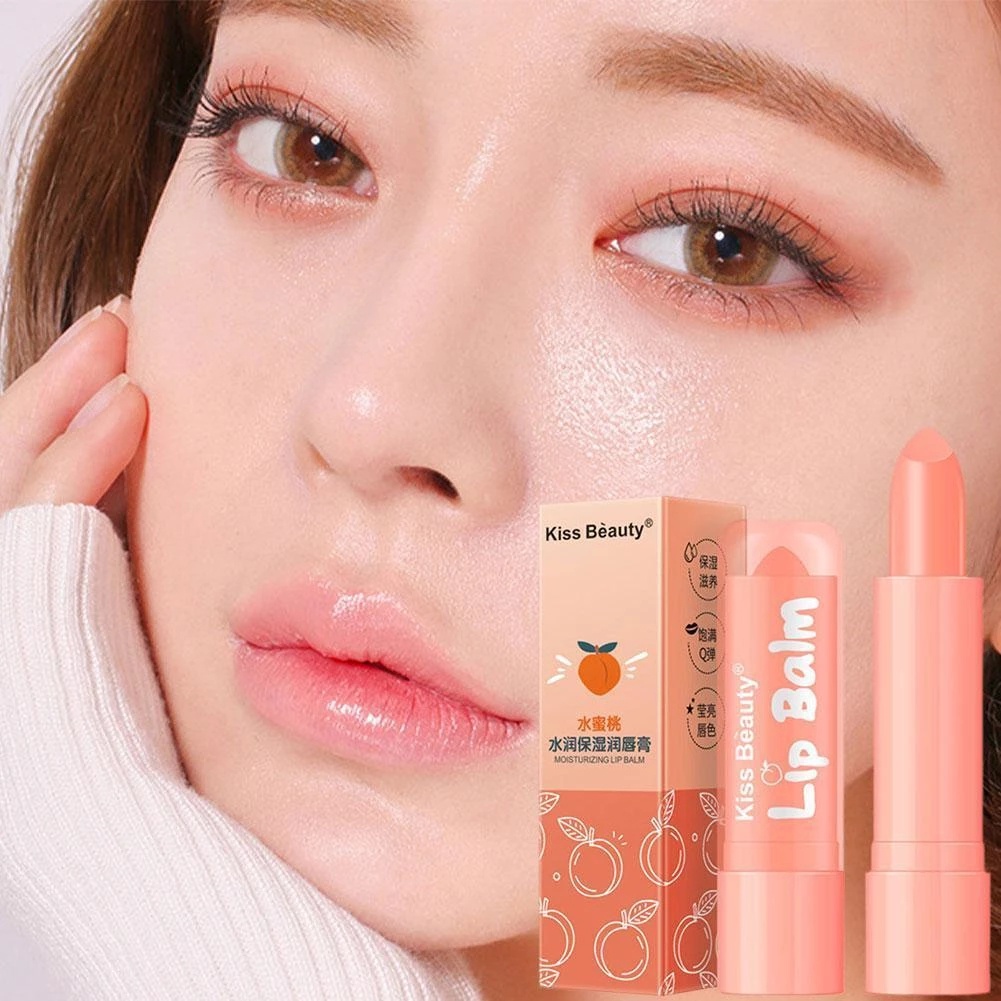 Kiss Beauty Son Dưỡng Môi Tinh Chất Đào Tự Nhiên Lâu Trôi Dưỡng Ẩm Làm Mờ Đường Viền Môi Chống Lão Hóa
