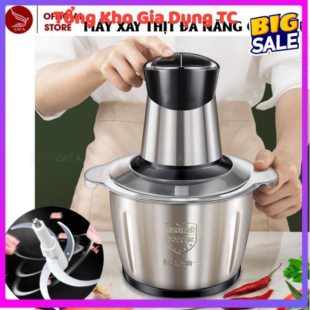 Máy xay đa năng xay thịt rau củ quả gia vị cối inox 4 lưỡi đa năng công suất 250W dung tích 2L