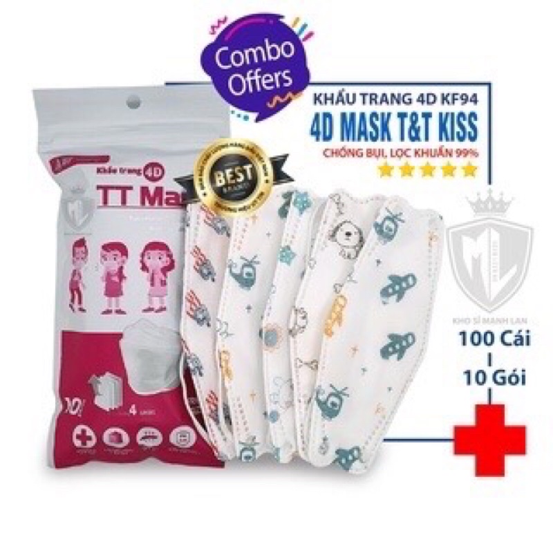 [Giá Sỉ] 50 Cái Khẩu Trang 4D Mask hoạ tiết trẻ em Lớp Kháng Khuẩn KF94 Công Nghệ Hàn Quốc (5 túi 10cái kèm ảnh thật)