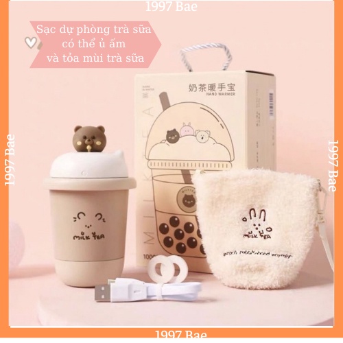 Sạc dự phòng 3 trong 1 kiểu dáng hình cốc trà sữa, toả hương trà sữa và công dụng ủ ấm tay