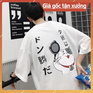 [Ảnh thật] Áo thun tay lỡ cotton mèo nhật [ áo thun tay lỡ unisex nam nữ mặc được]