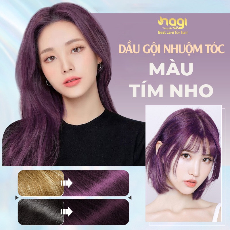 Dầu gội nhuộm tóc màu Tím GRAPE VIOLET 14 Nagi chiết xuất từ thiên chiên chai 400ml
