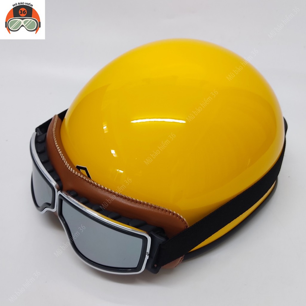 Mũ bảo hiểm nửa đầu Sunda Halya kèm kính phi công viền da - màu cam bóng