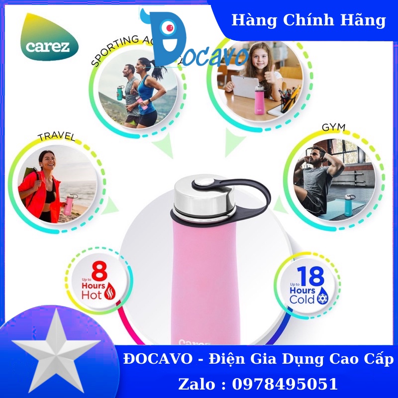 Bình giữ nhiệt thể thao CAREZ 590ML VFC688SP-590 - màu hồng Đocavo