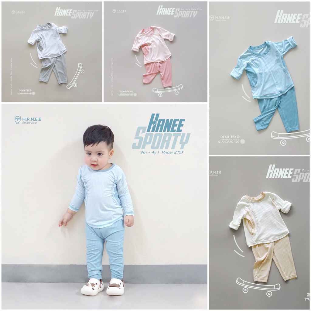 [CHÍNH HÃNG] Bộ quần áo dài tay chất vải mềm mại sporty trẻ em Hrnee