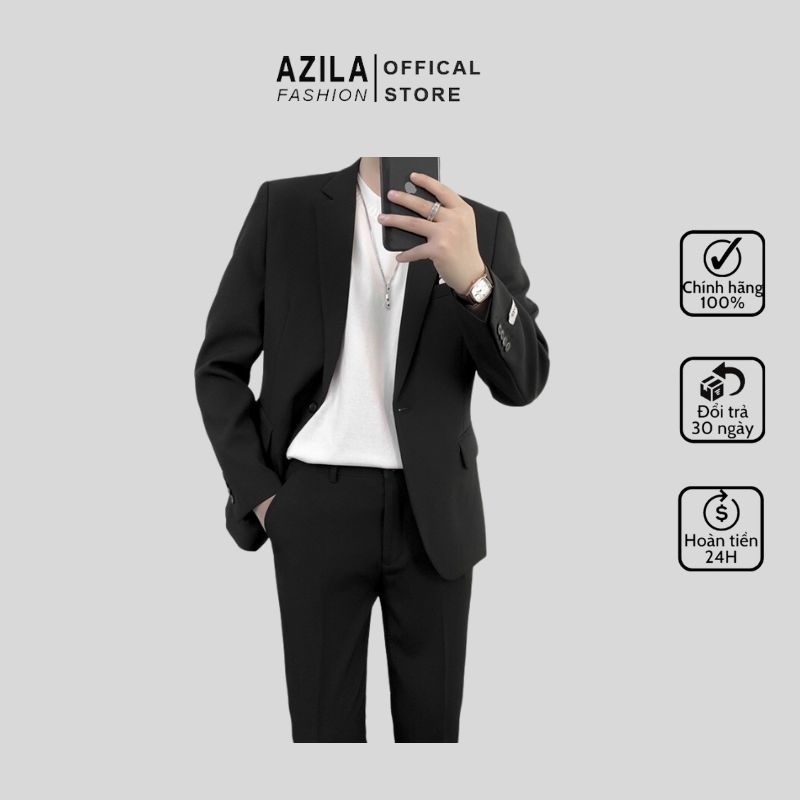 Áo khoác blazer nam form rộng hàn quốc màu đen, kem 2 khuy cài thương hiệu AZILA