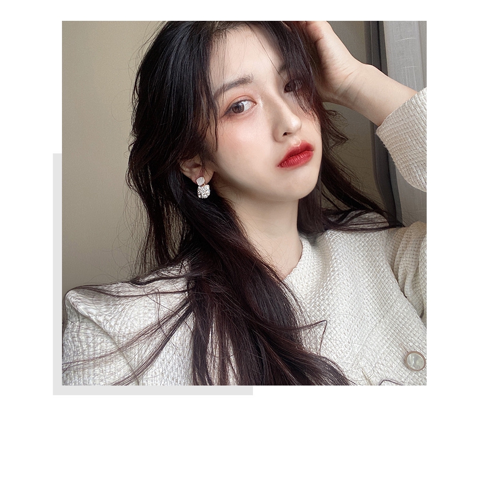 Bông tai hình học đính đá toàn diện phong cách Hàn Quốc
