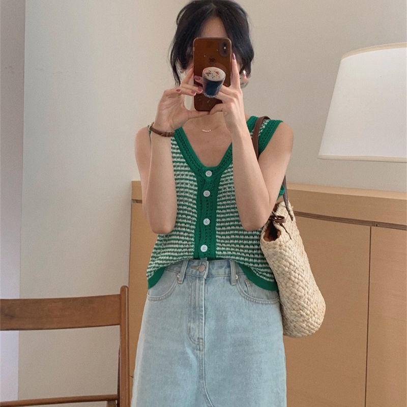 Áo Len Không Tay Màu Sắc Tương Phản Phong Cách Hàn Quốc 185296 Áo Không Tay Cổ Điển Houndstooth