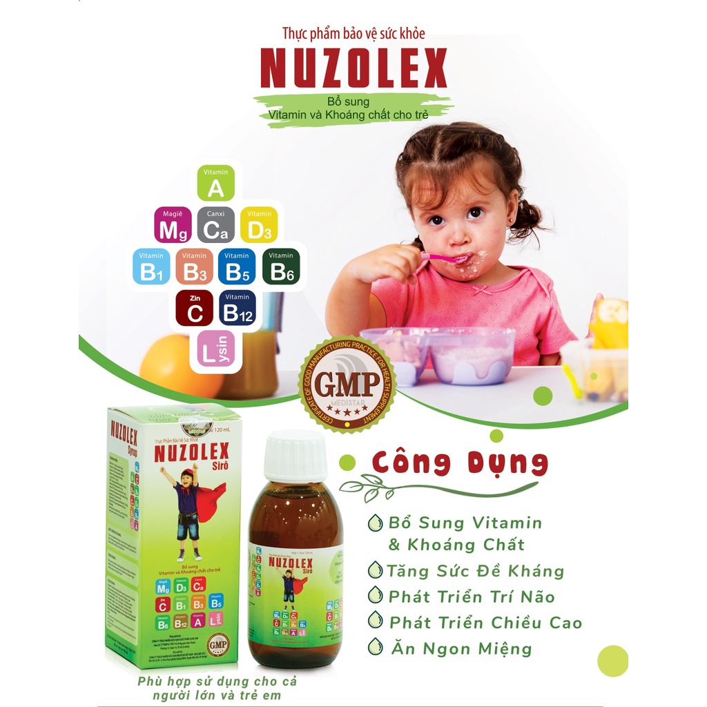 Thực Phẩm Bảo Vệ Sức Khỏe Nuzolex Dạng Siro 120ml - Bổ Sung Vitamin và Khoáng Chất Cho Trẻ