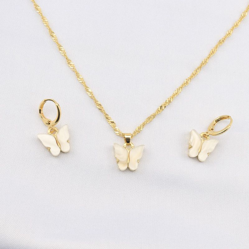Set Dây Chuyền + Bông Tai Hình Bướm Chất Liệu Acrylic Thời Trang Sang Trọng