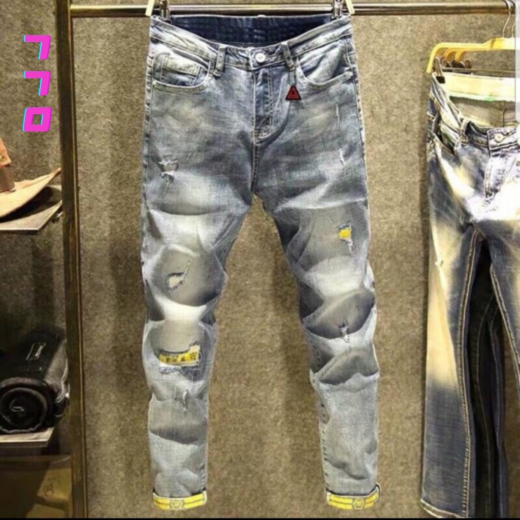 Quần Jean Nam Rách / Quần Jean Nam Rách Gối Chất Bò Cao Cấp Phong Cách AD770 | BigBuy360 - bigbuy360.vn