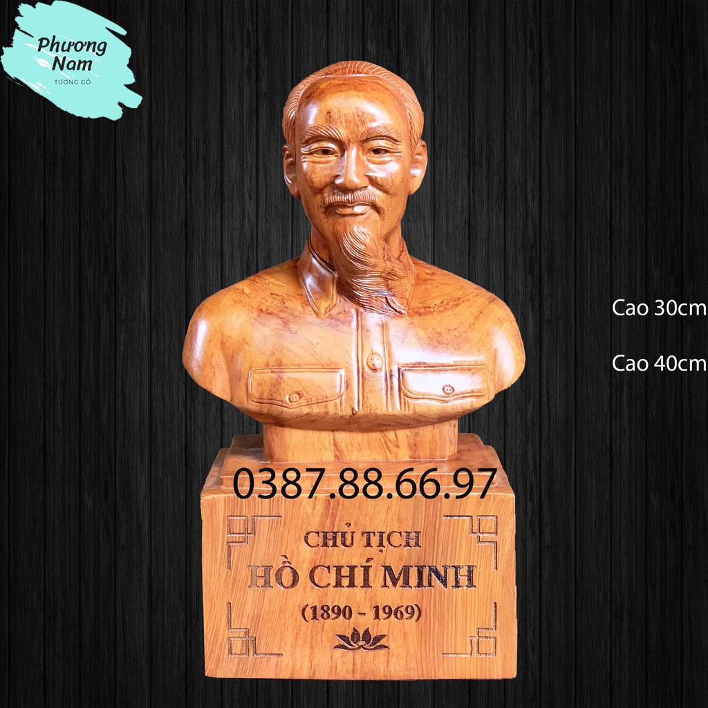 Tượng bán thân bác hồ chí minh chủ tịch nước vĩ đại cao 30cm và 40cm chất liệu gỗ hương