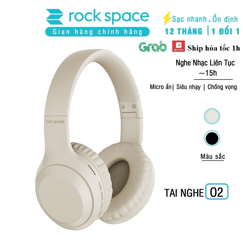 Headphone bluetooth Tai nghe chụp tai Rockspace O2 có mic nghe nhạc chơi game liên tục 15h Hàng Chính Hãng