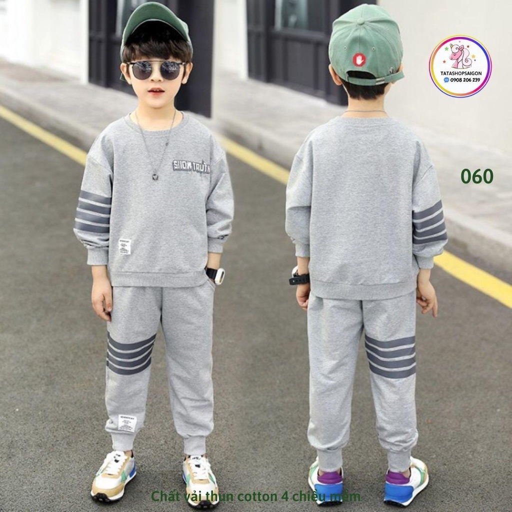 20 đến 38kg - Bộ dài tay cho bé trai kiểu thể thao đẹp chất thun cotton 4 chiều mềm T142