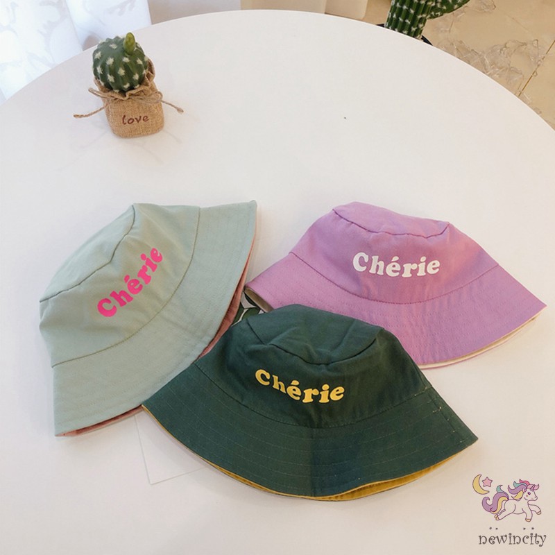 Mũ tròn vành 2 mặt in chữ thời trang Hàn Quốc dành cho bé trai/bé gái