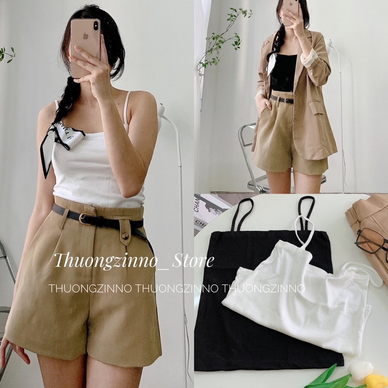 [Ảnh thật/Video]Áo 2 dây nữ dáng ôm vải thun cotton co giãn nhiều màu sắc