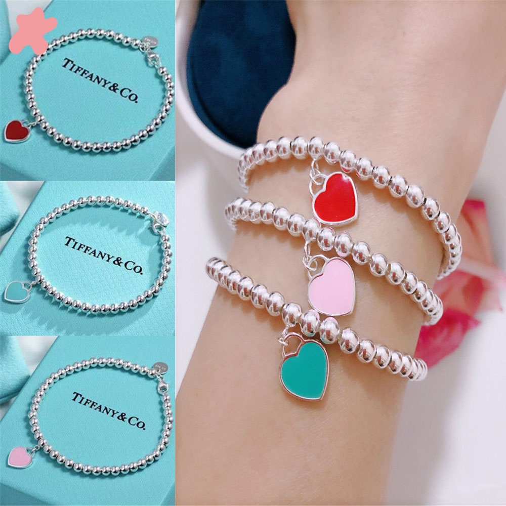 1 vòng tay chuỗi hạt hình trái tim ba màu sắc thời trang cho nữ