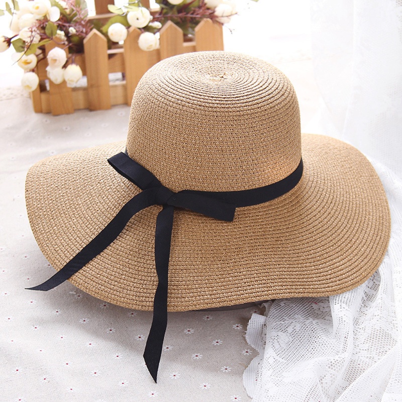 Nón Cối Rộng Vành Phối Nơ Thời Trang Đi Biển Chống Tia UV Sự Bảo Vệ