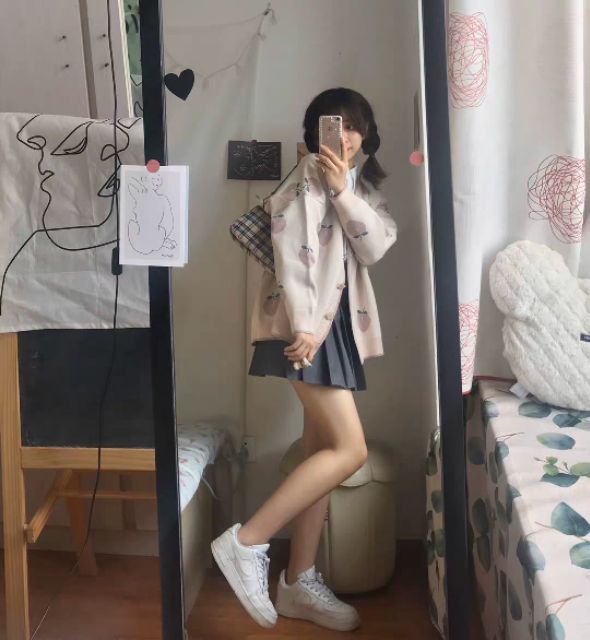 Áo cardigan len họa tiết quả đào tông màu pastel dễ thương trẻ trung nữ tính