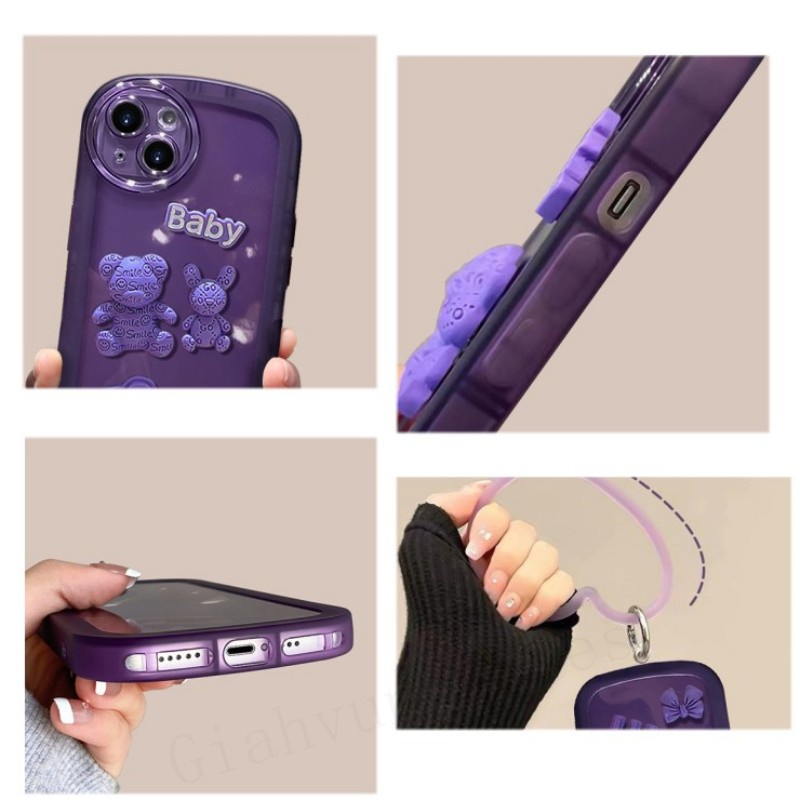 Ốp Điện Thoại Hình Gấu 3D Có Dây Đeo Tay Cho iPhone 13 12 11 Pro Max X XR XS Max 6 7 8 Plus