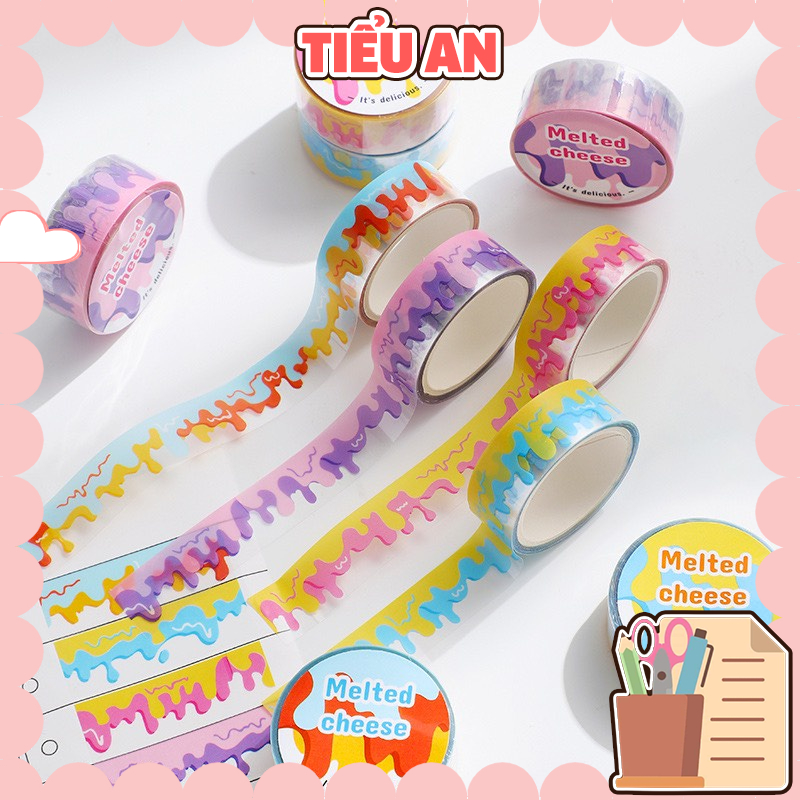 Băng Keo / Washi Caro Hoạ tiết Da beo &amp; Bơ Tan Chảy (1.5cmx3m)