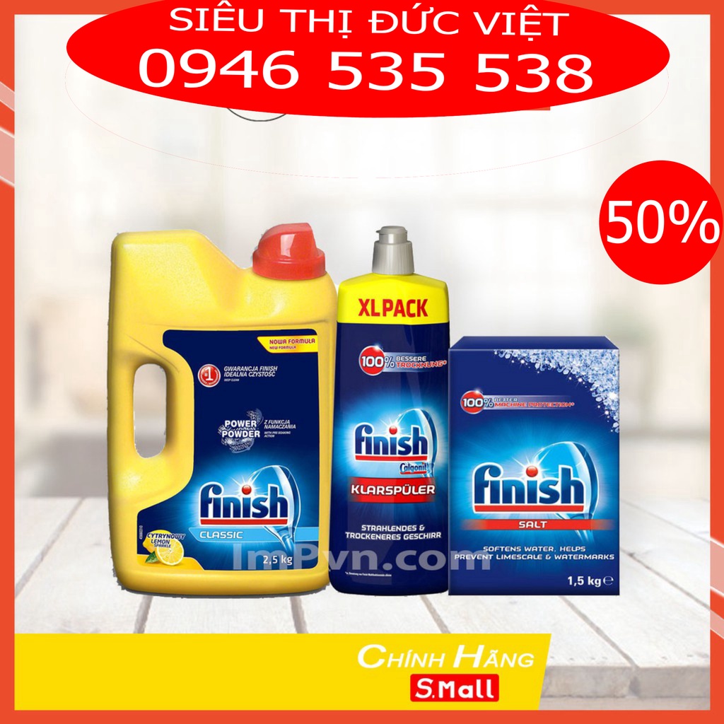 Combo rửa bát Finish Bột 2.5kg, Muối 1.5kg, Nước làm bóng 750ml