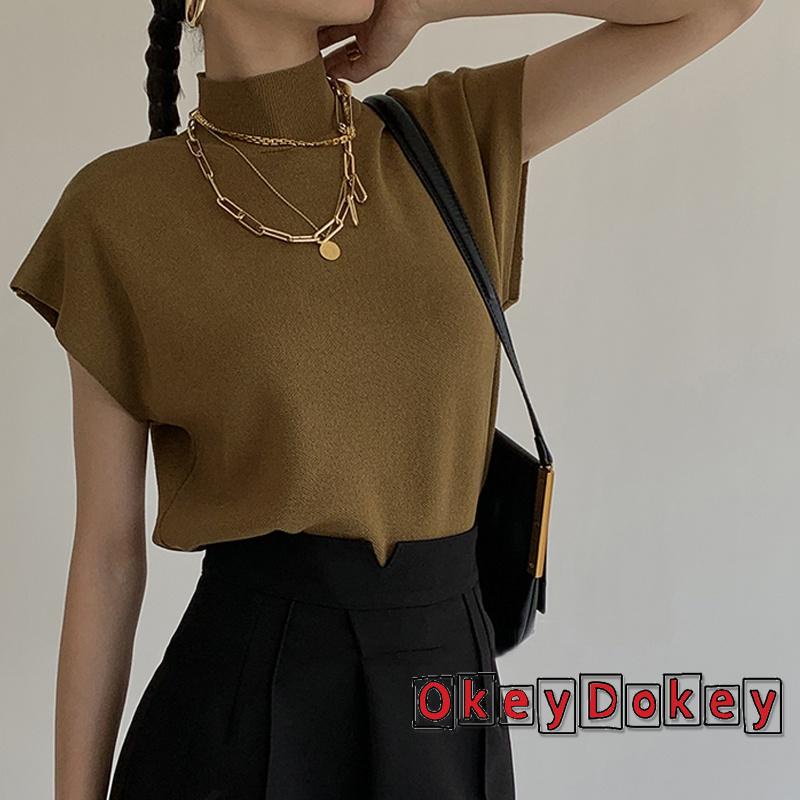 Áo Dệt Kim Sát Nách Cổ Cao Màu Trơn Thời Trang Cho Nữ