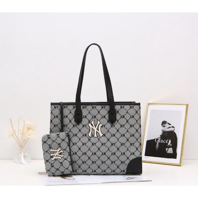 Túi Tote MLB Monogram Kèm Ví Nhỏ Siêu Hot, Túi Tote ny 3 Tone Màu Sang Trọng Unisex