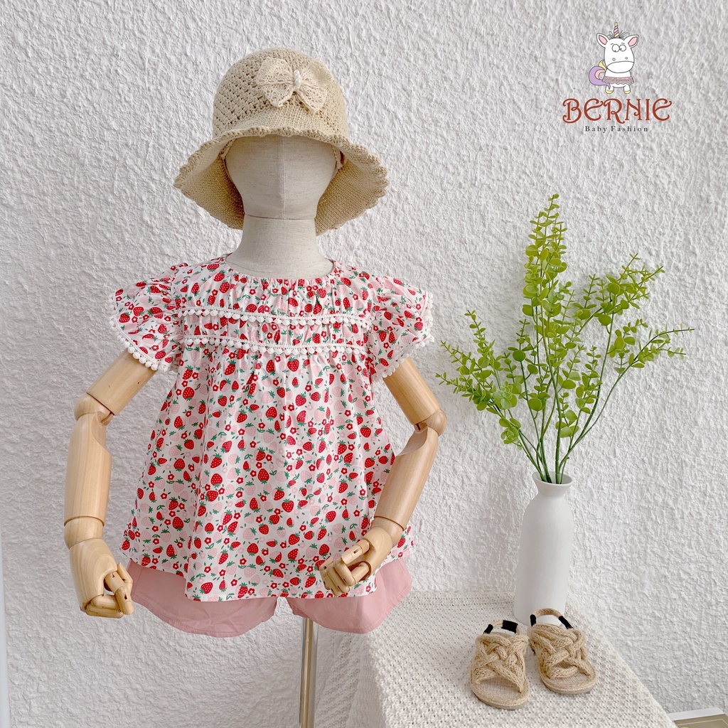 Set bộ bé gái váy baby doll hoa nhí vai cánh tiên chất liệu thô mềm, bộ váy bé gái phong cách Hàn Quốc
