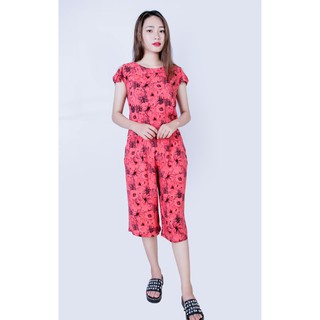 Bộ mặc nhà lanh (tole) Vicci BST.075, áo cộc tay phối nơ cách điệu, quần sớ trẻ phối họa tiết nhiều màu