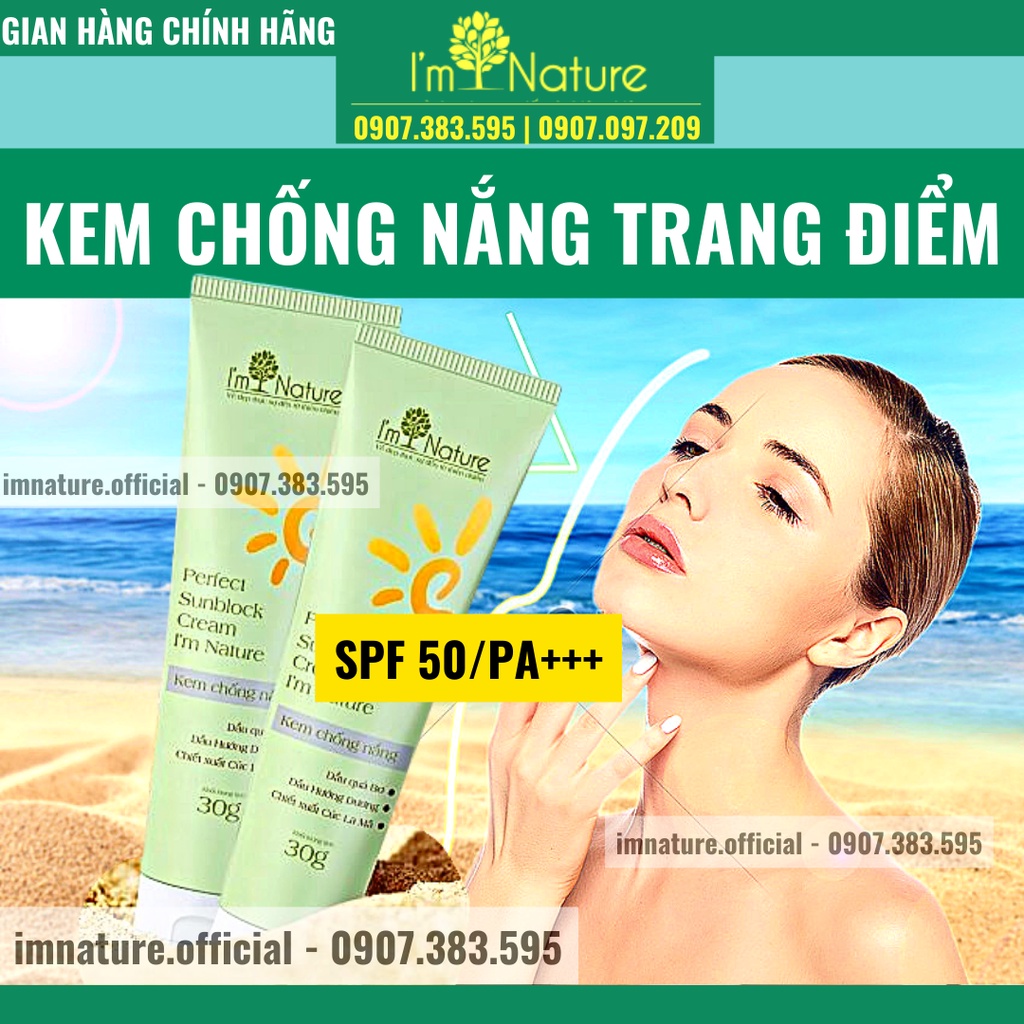 Kem Chống Nắng Trang Điểm Dưỡng Trắng Da I'm Nature SPF50/PA+++ Perfect Sunblock Cream 30gr