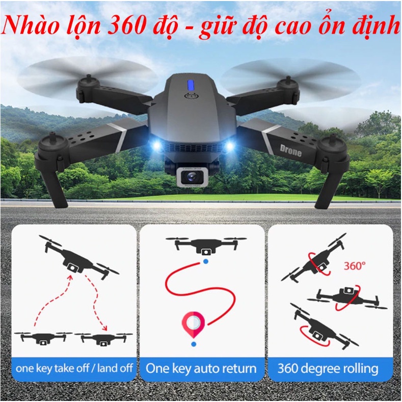 Flycam E88 Camera Vuông Siêu Nét, Bản Cao Cấp Có 2 Camera - drone 4k - Full HD1080 - Kết Nối Điện Thoại - Bay Xa 150 Mét