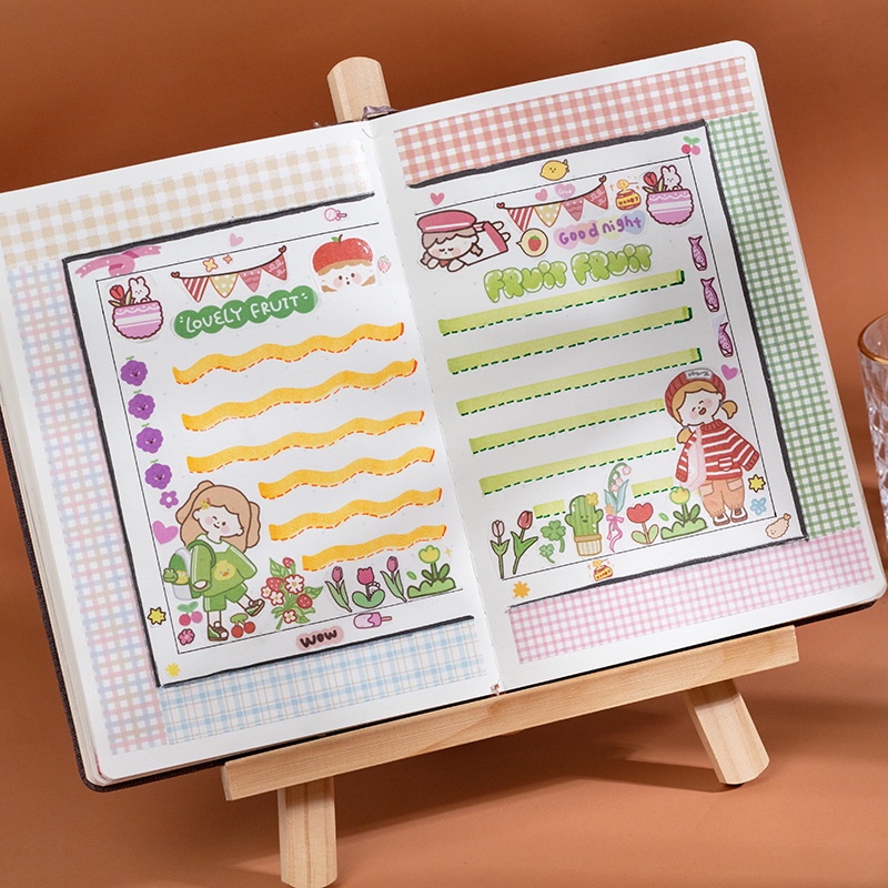 Bộ 4 Miếng Dán 6 Kiểu Nhật Bản Vẽ Tay Họa Tiết Giỏ Trái Cây Xinh Xắn