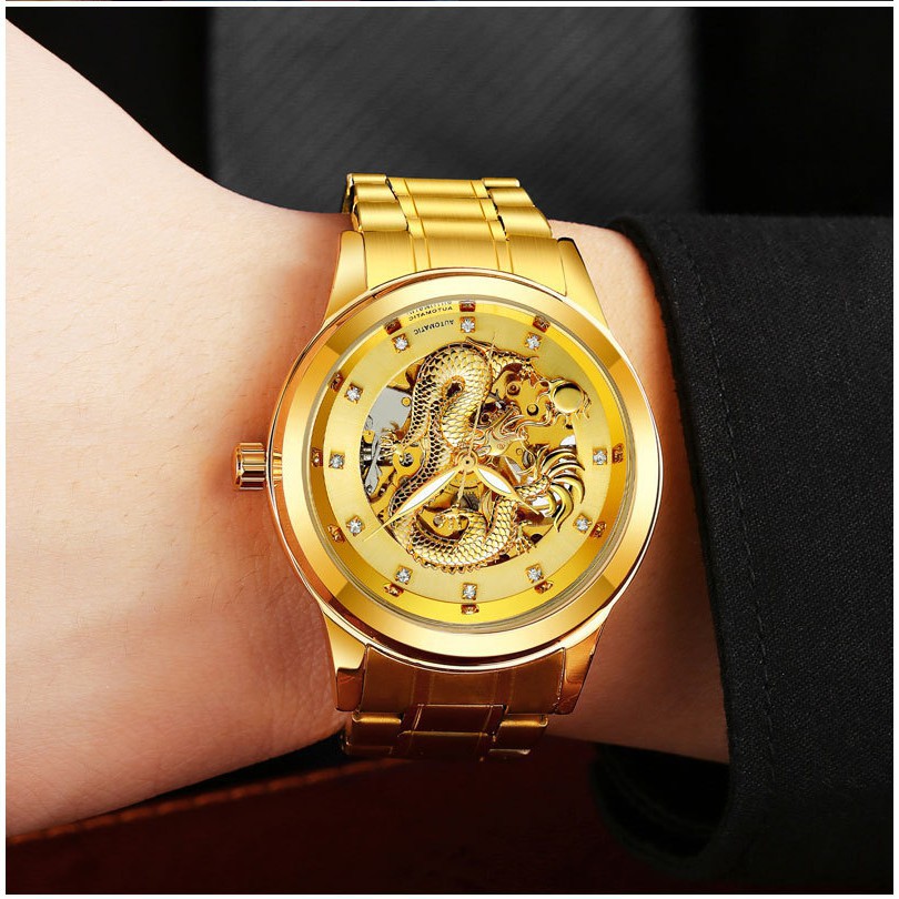 Đồng Hồ Cơ Nam Auto Movt Dây Thép Đúc Đặc Chạy Tự Động Mặt Rồng Vàng Quyền Năng Cực Sang Và Đẳng Cấp | BigBuy360 - bigbuy360.vn