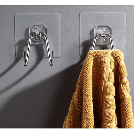 Móc Dán Tường Siêu Dính INOX, Móc Đôi Treo Kéo BEECOOK Cho Nhà Tắm Đa Năng