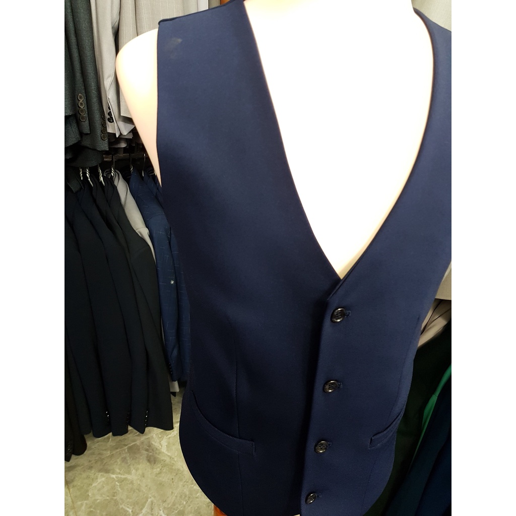 Áo gile nam ôm body màu xanh đen chất vải mềm mịn tặng nơ đen