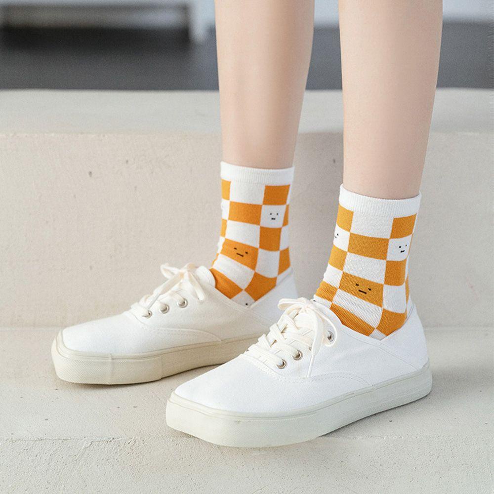 DIACHAVN Vớ Cotton Cổ Cao Họa Tiết Sọc Caro Thoáng Khí Thời Trang Cho Nữ