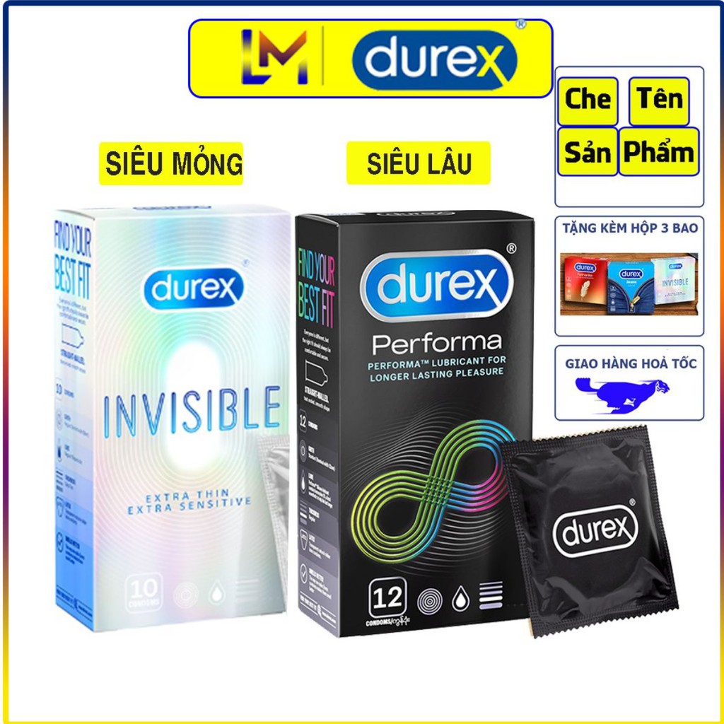 Durex perform 12 bao cao su và Durex Invisible Extra Thin 10 bao cao su + Tặng kèm phụ kiện.