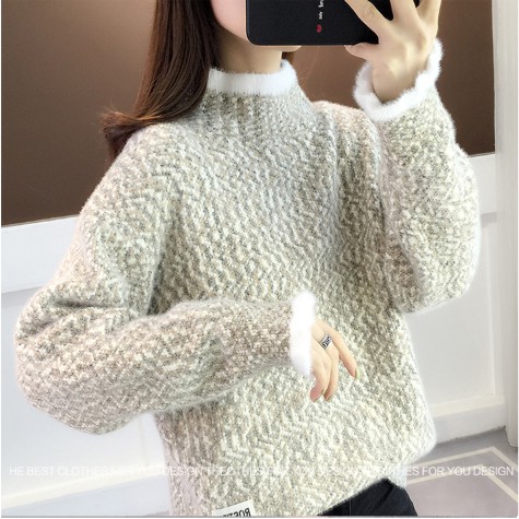 Áo Len Nữ Dày Phối Màu Cổ Và Tay Áo Phối Len Trắng Đáng Yêu- LENCTP16 | BigBuy360 - bigbuy360.vn