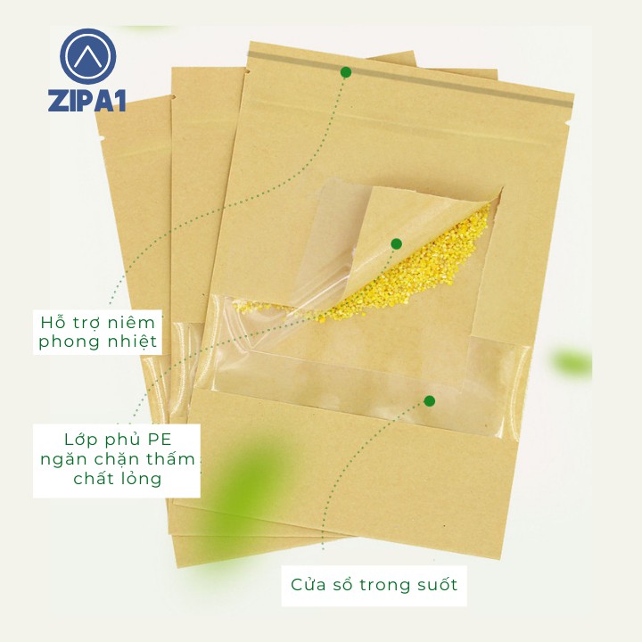 10 Túi zip giấy Kraft đáy đứng có phủ nilong bên ngoài - Túi zip Kraft Zip A1 - A1011