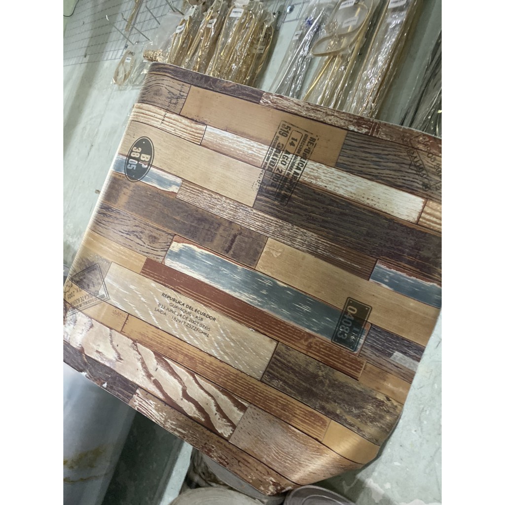 1M x 60cm PVC giấy dán tường - giả gỗ nhiều màu xanh nâu mới