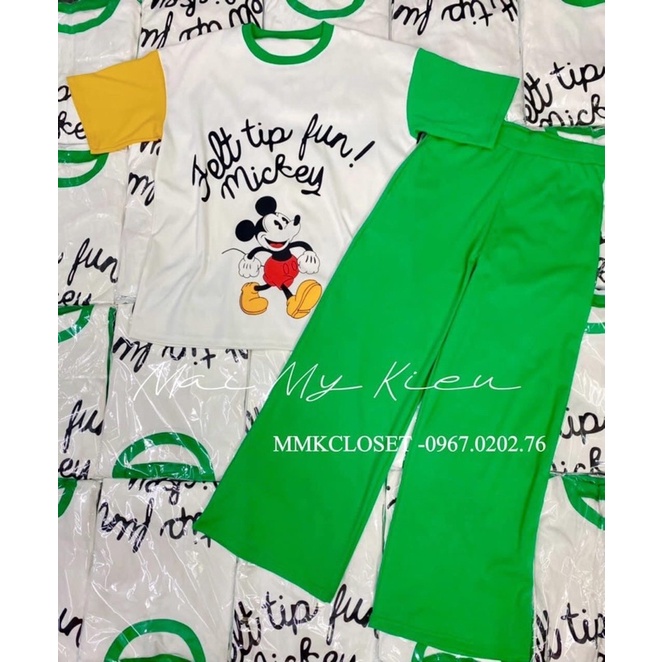 ( Xã kho)Set quần suông áo cotton micky phối viền xinh xắn